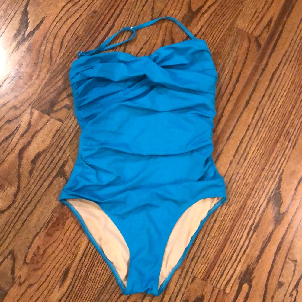 Blue one piece bathing suit
